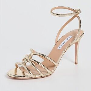 Aquazzura Moon Metallic Gold Ankle-Strap Sandals 85 Size 37